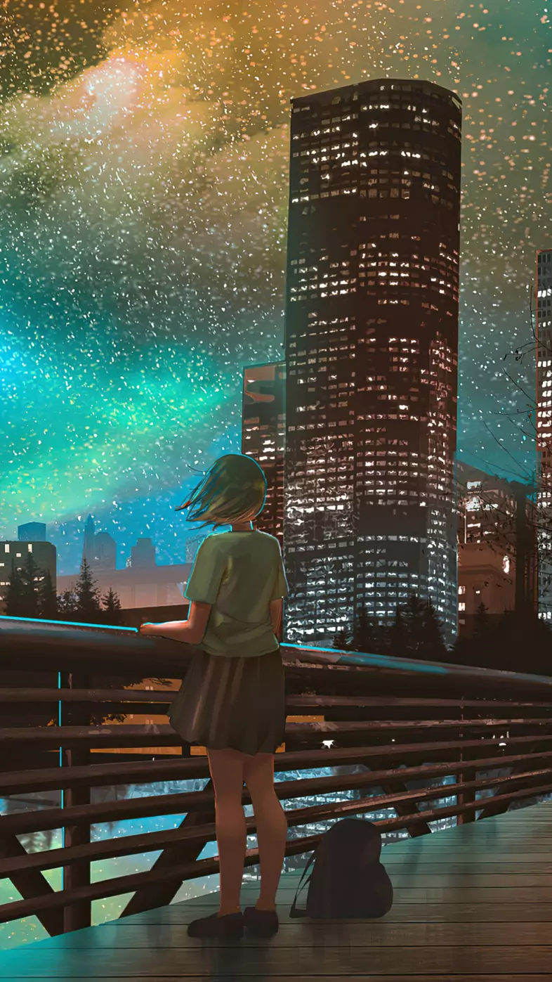 city night anime girl wallpaper