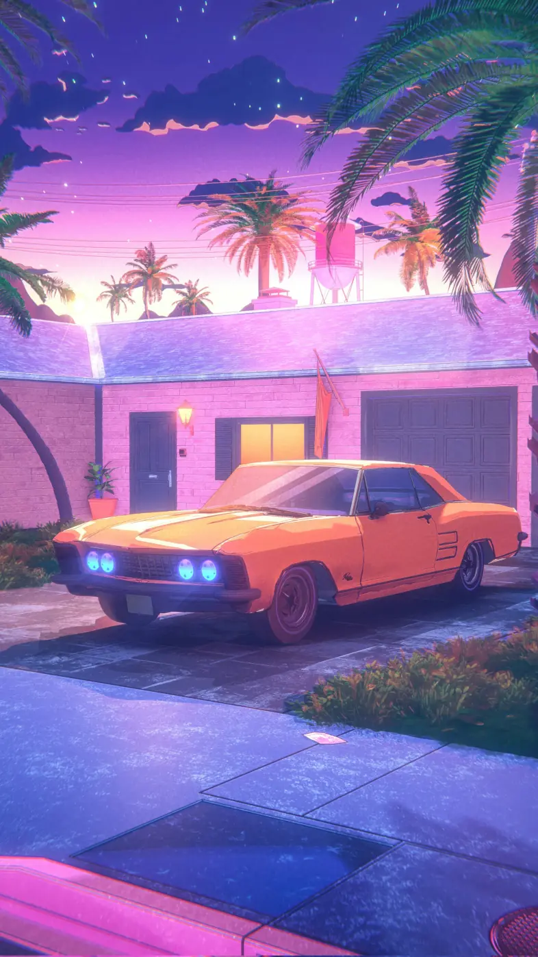 classic car synth ride wallpaper
