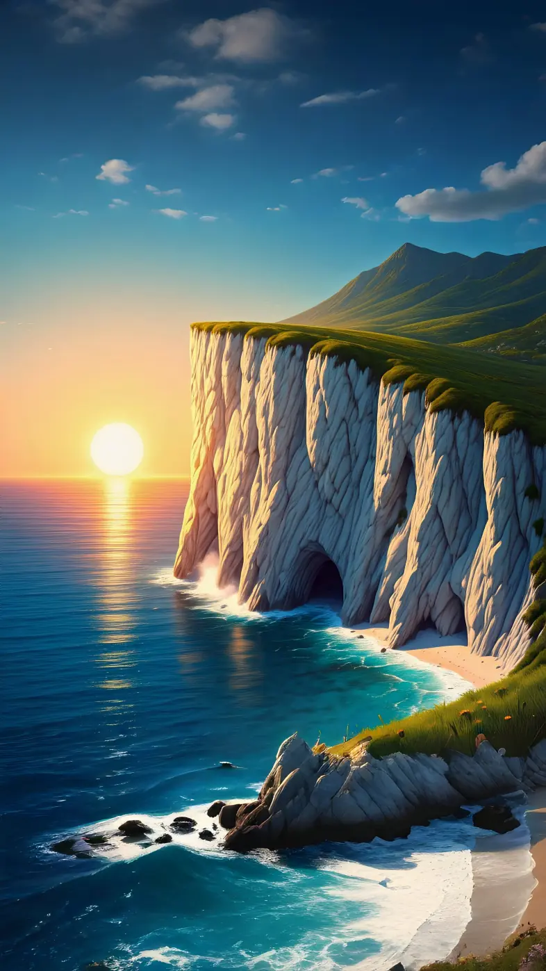 cliff cave sea beach sunset wallpaper