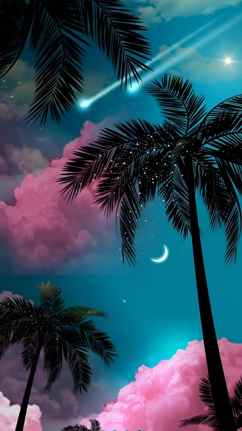 clouds aesthetic sky stars moon tree wallpaper