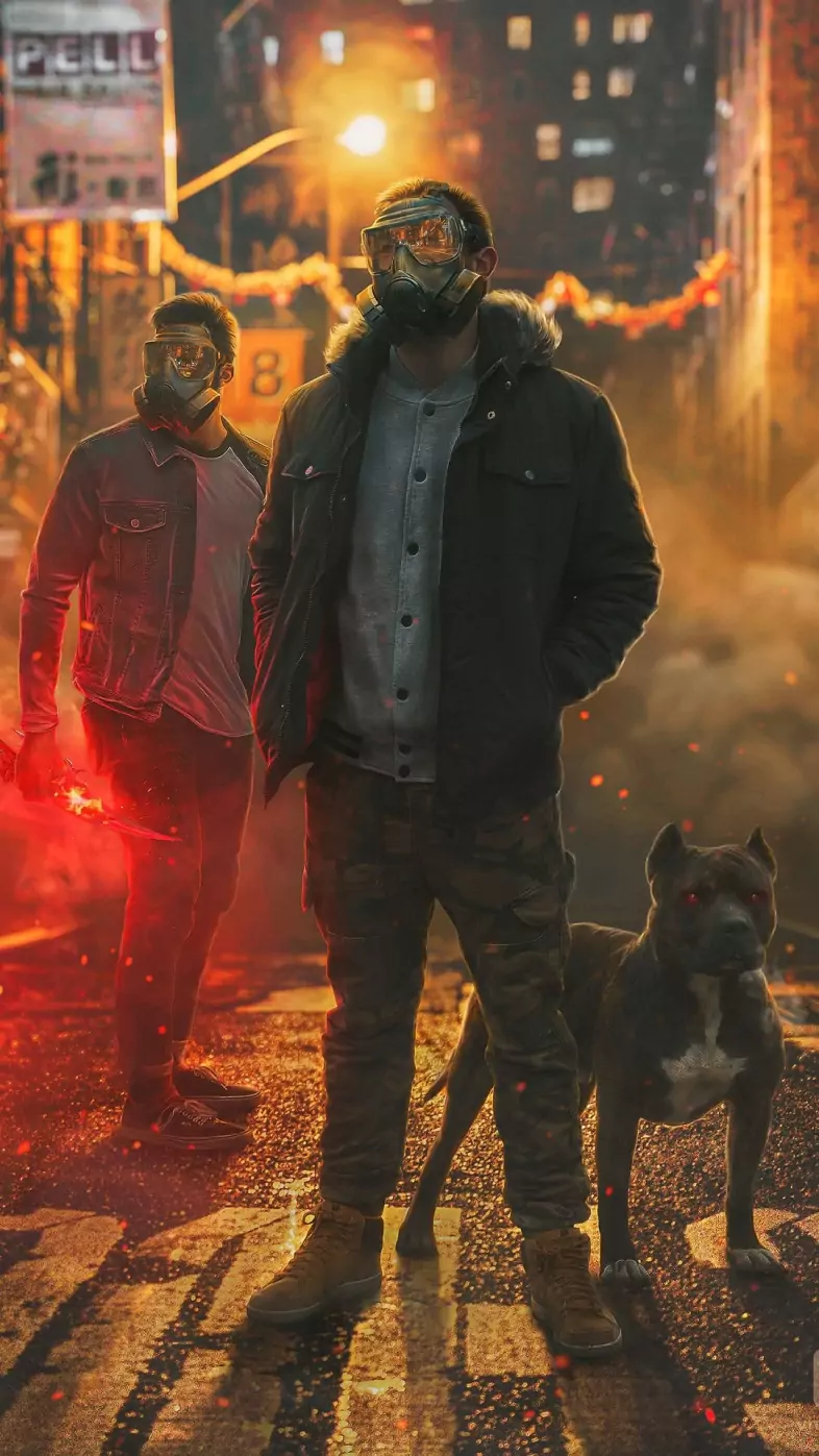 cool mask boy with dog wallpaper