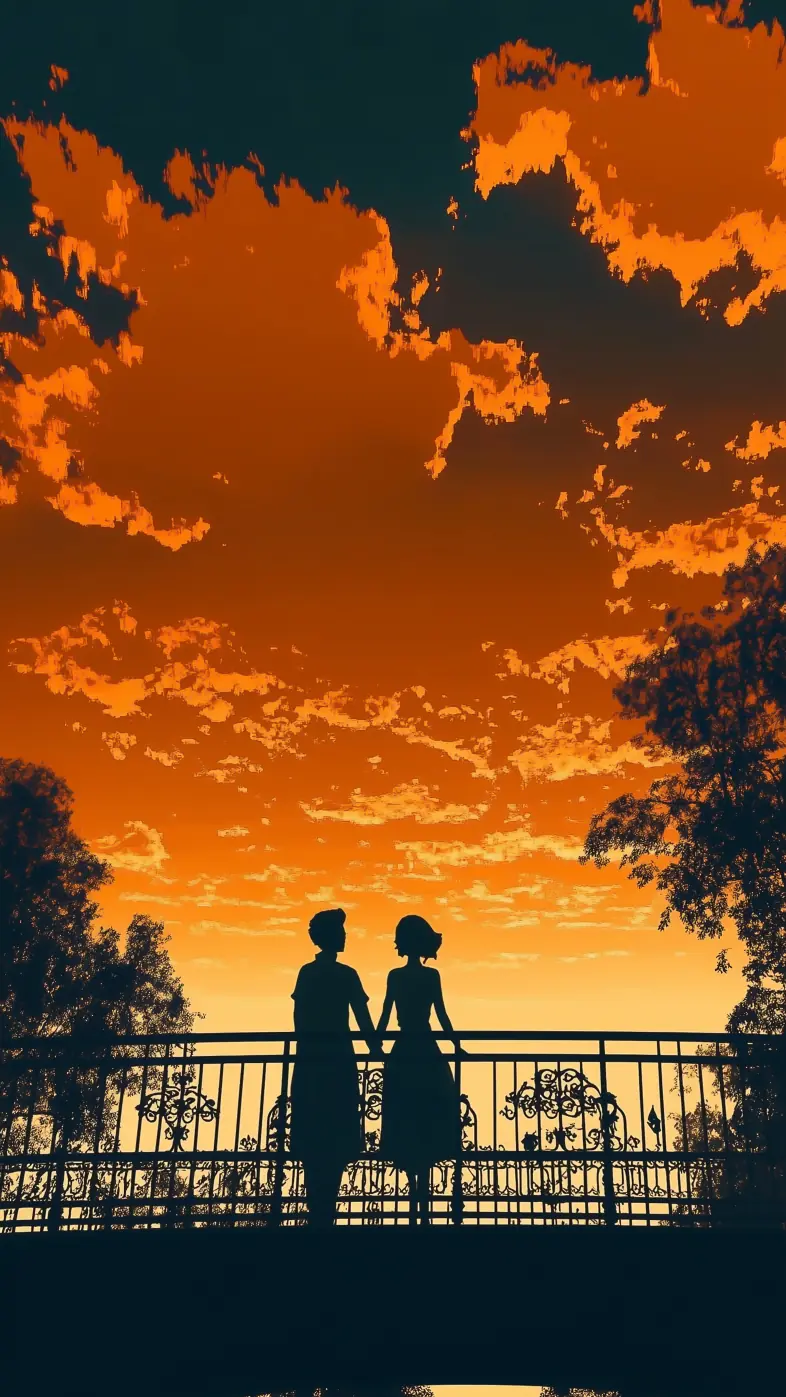couple bridge love silhouettes wallpaper