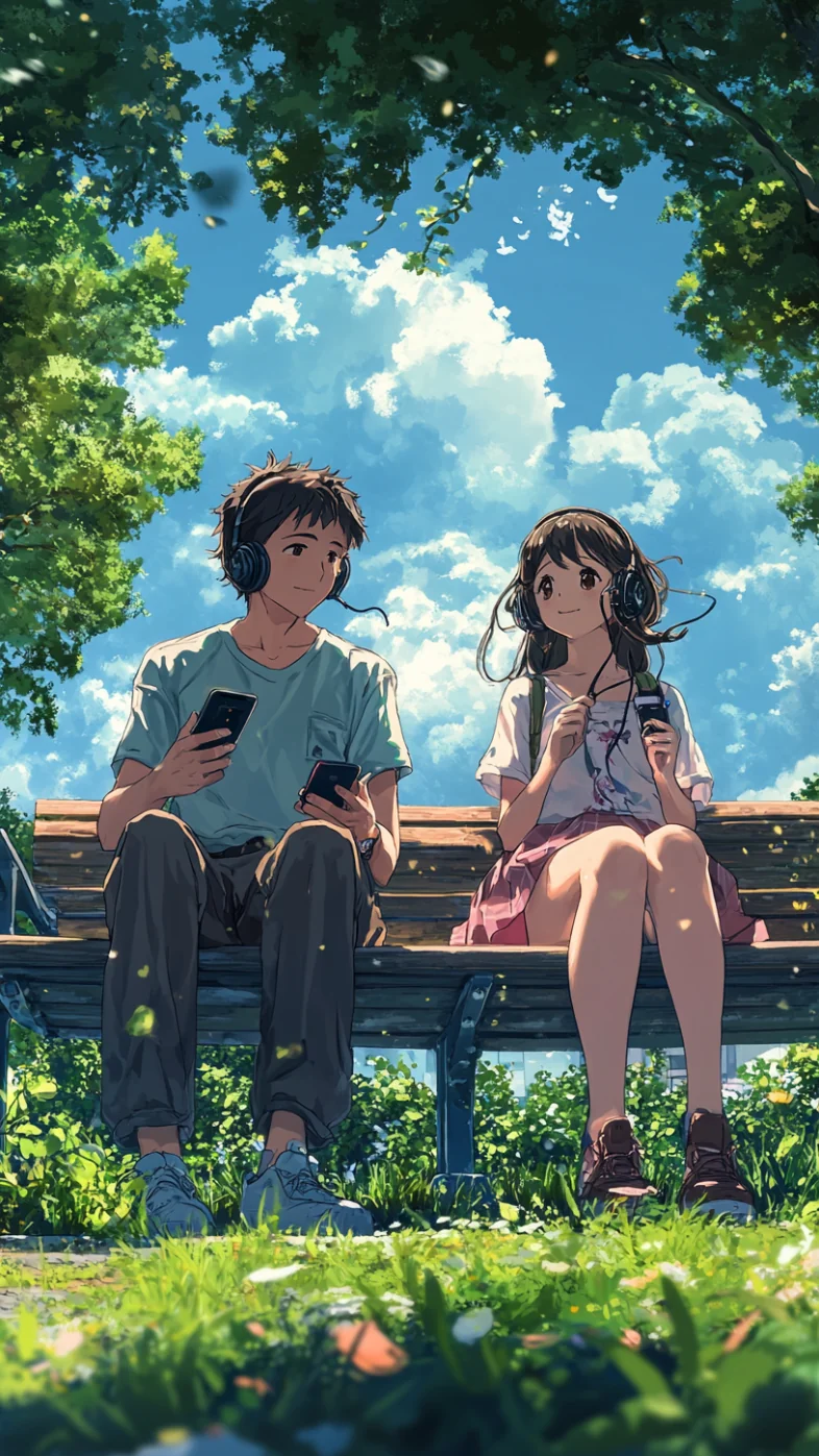  couple listening music wallpaper
