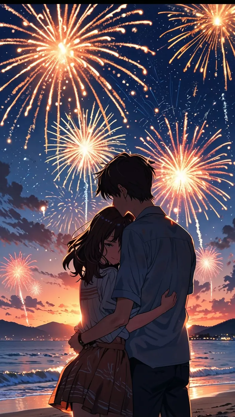 couple love fireworks new year hug wallpaper