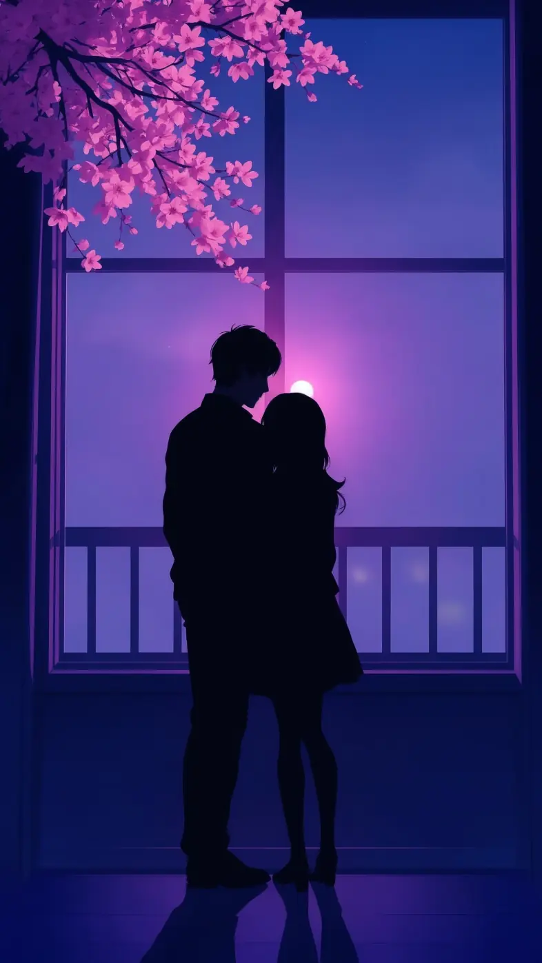 couple love window pink flowers wallpaper