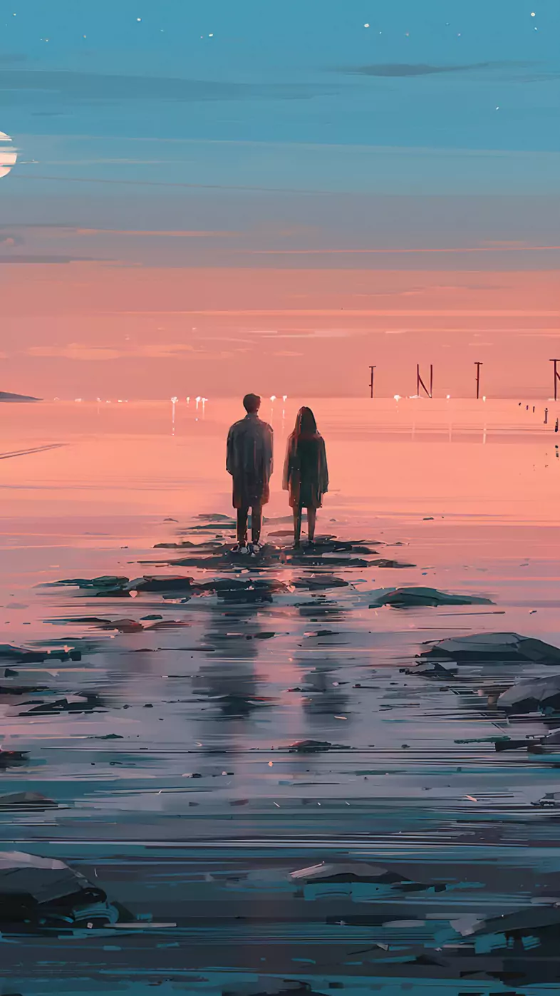 couple silhouette sunset wallpaper