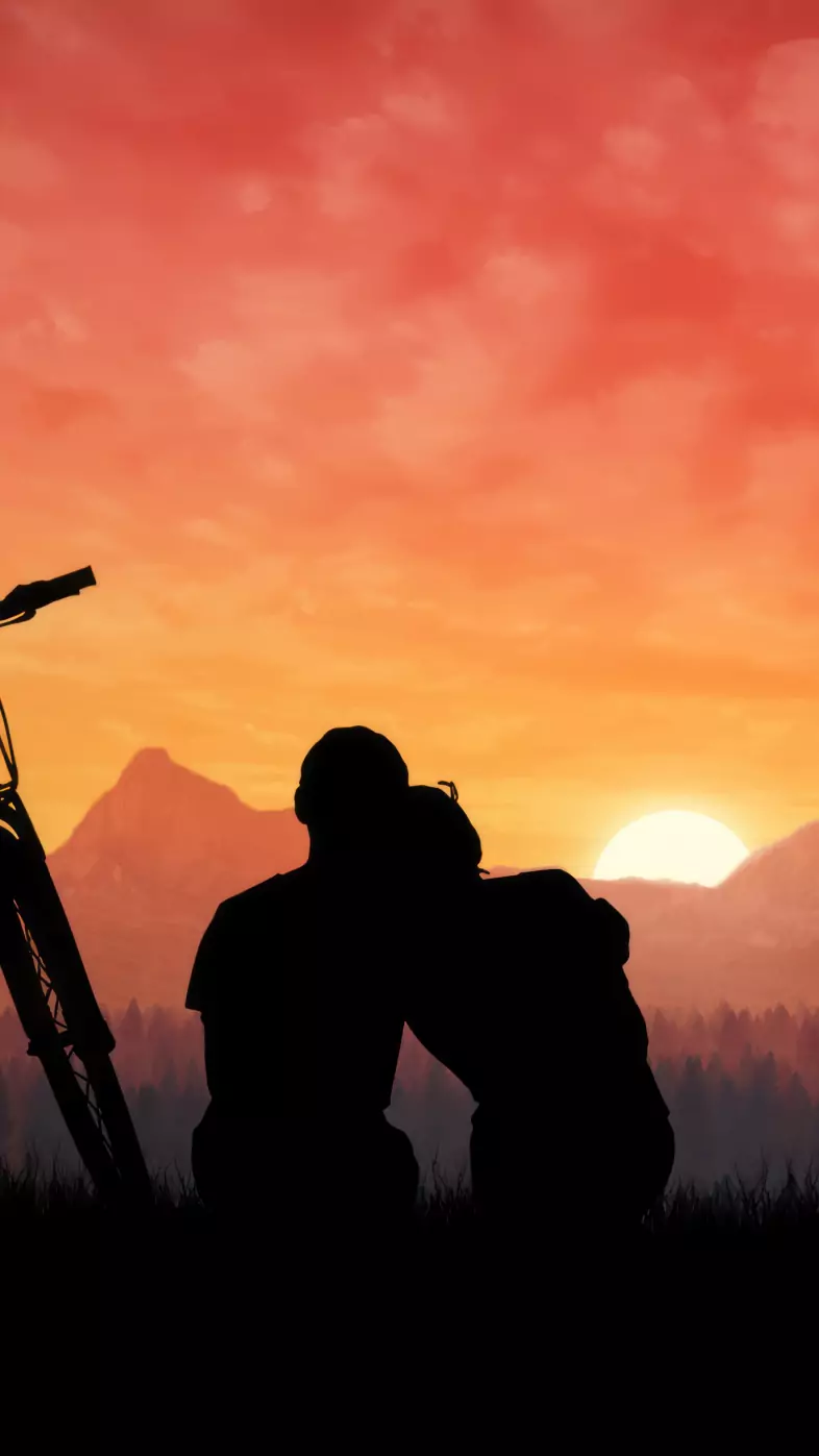couple silhouette sunset wallpaper