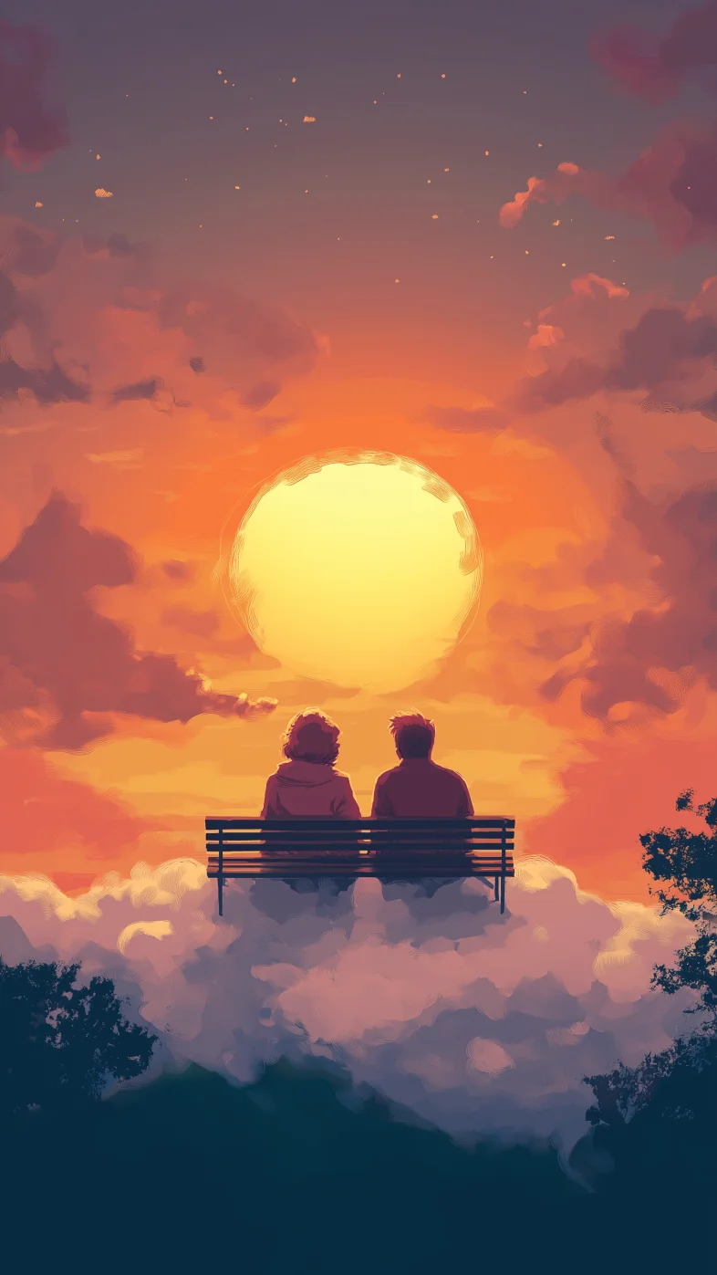 couple silhouette sunset wallpaper
