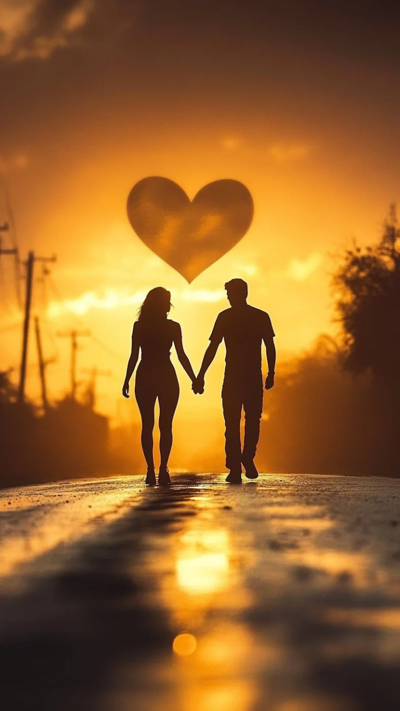 couple silhouettes walking holding hands wallpaper