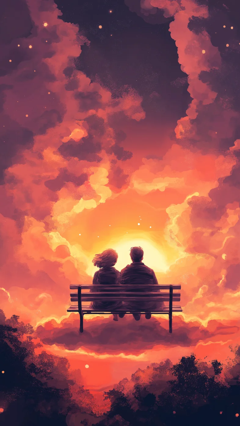 couple sitting on a cloud wallpaper