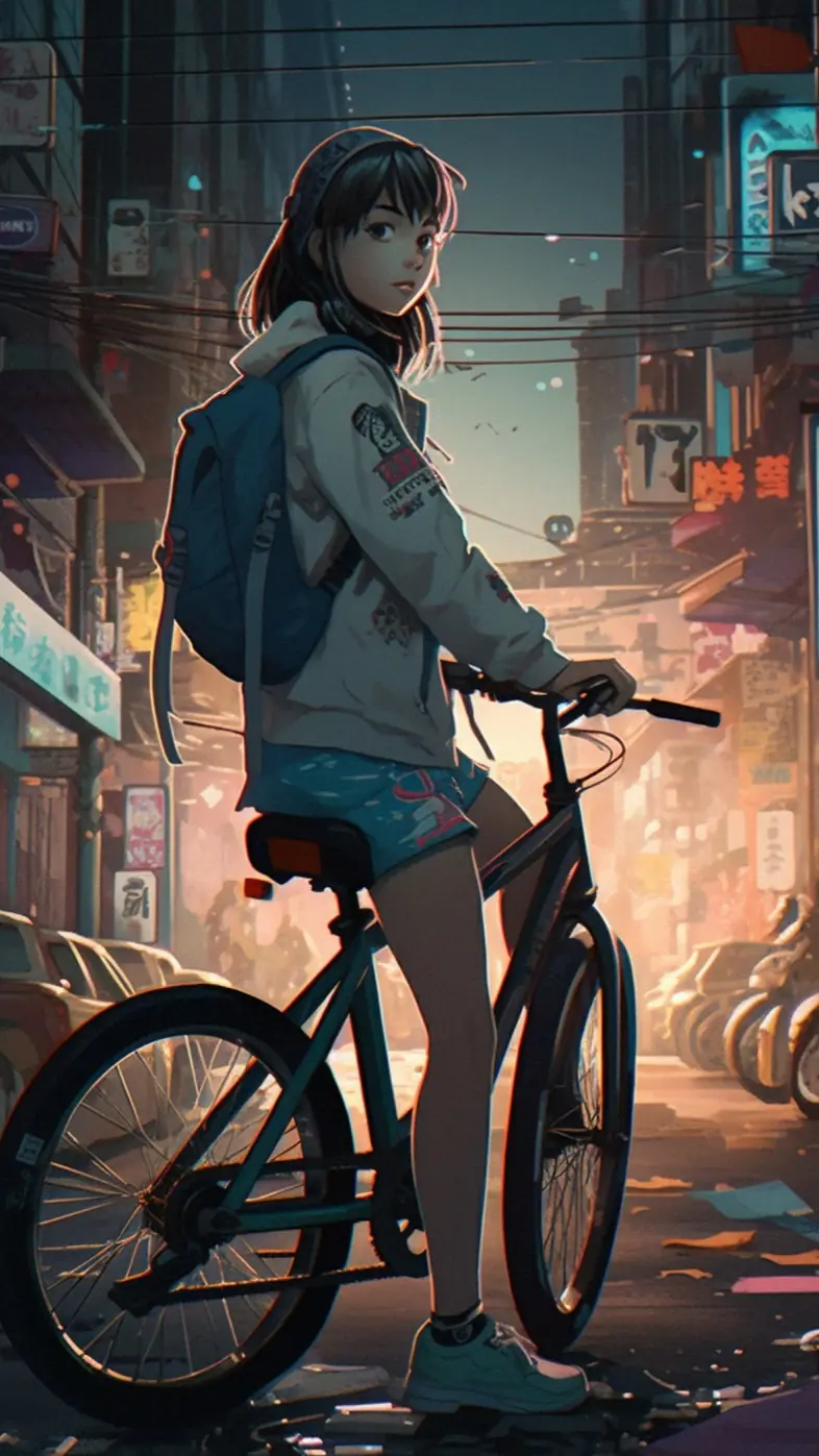 cute anime girl in bike wallpaper