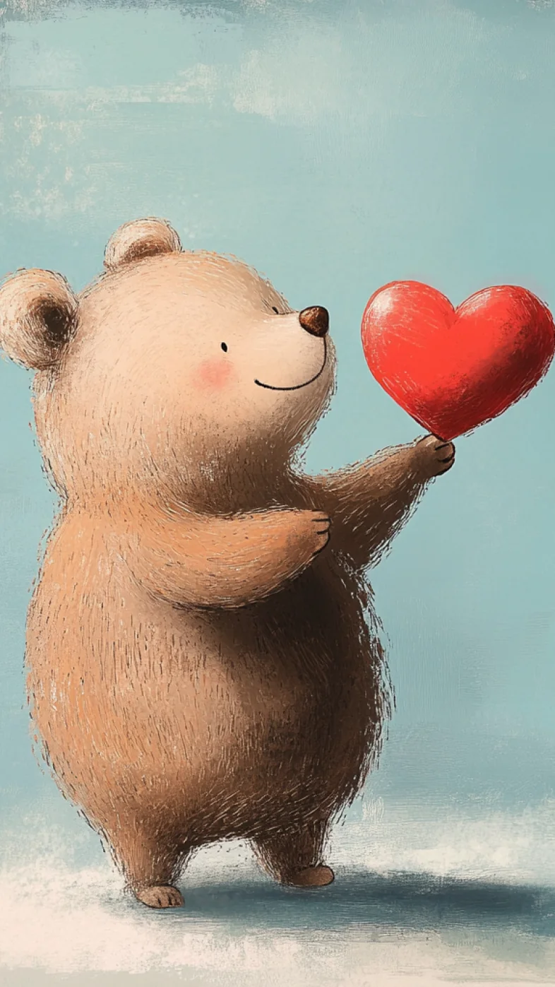 cute bear with red heart wallpaper