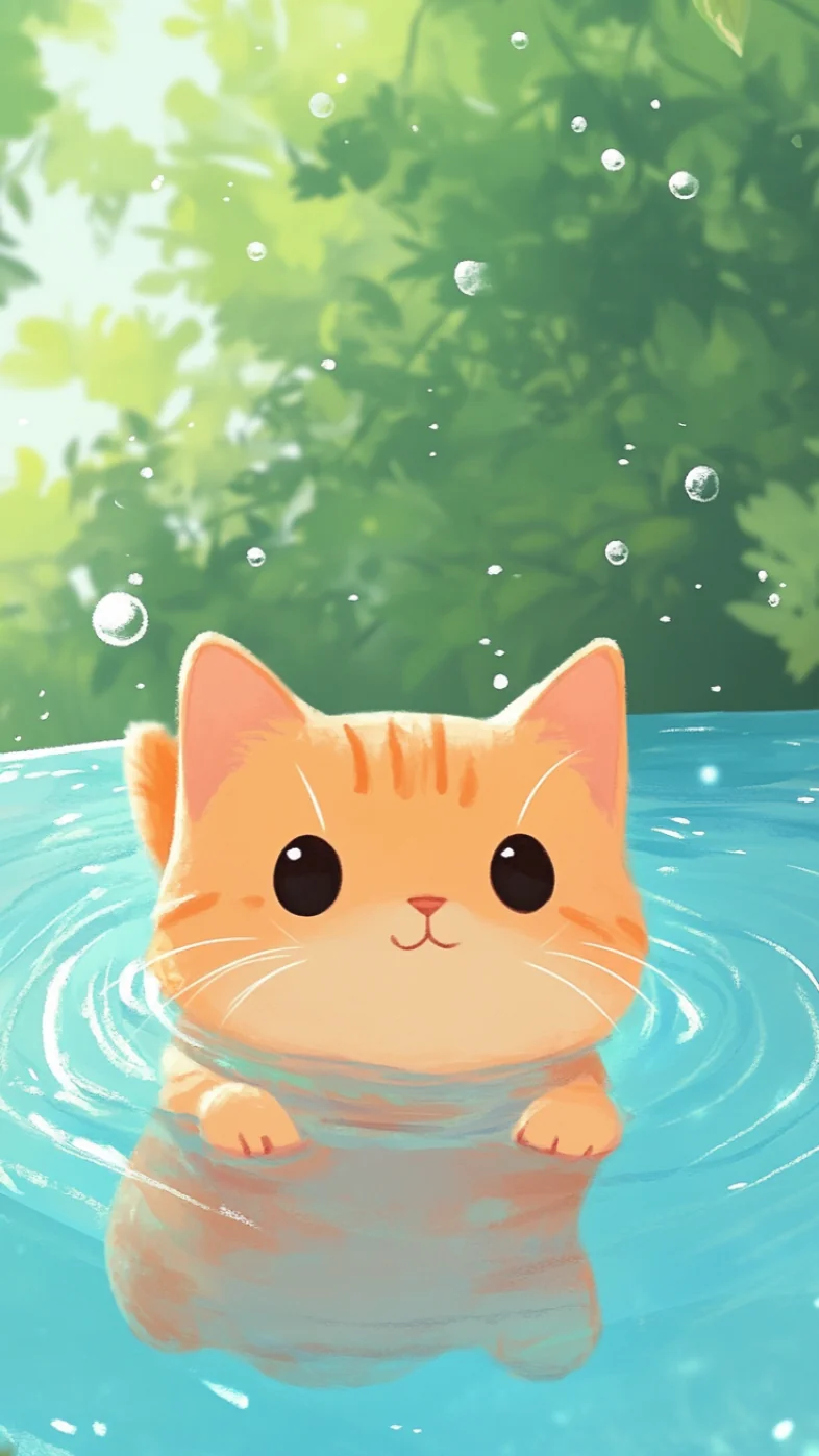 cute cat swimming in the pool wallpaper