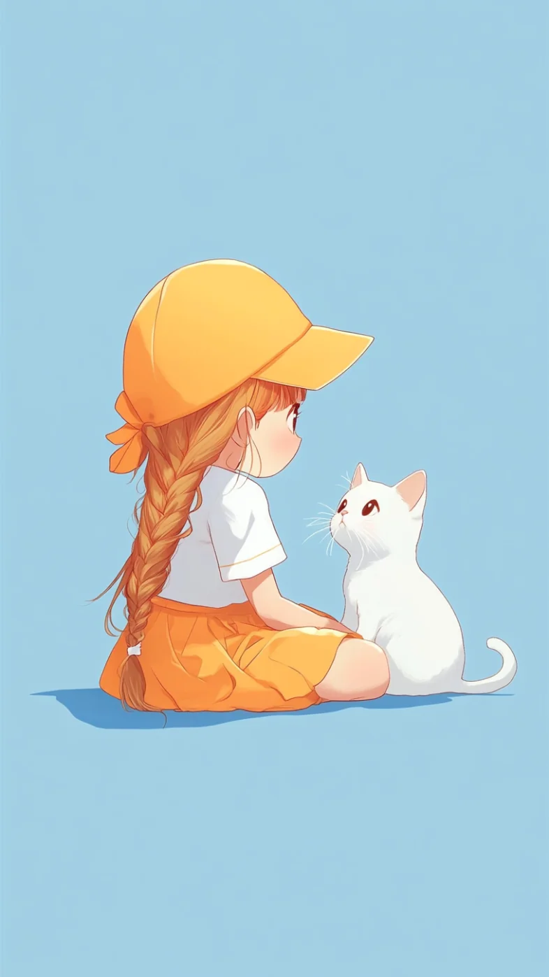 cute girl with cat minimalist wallpaper