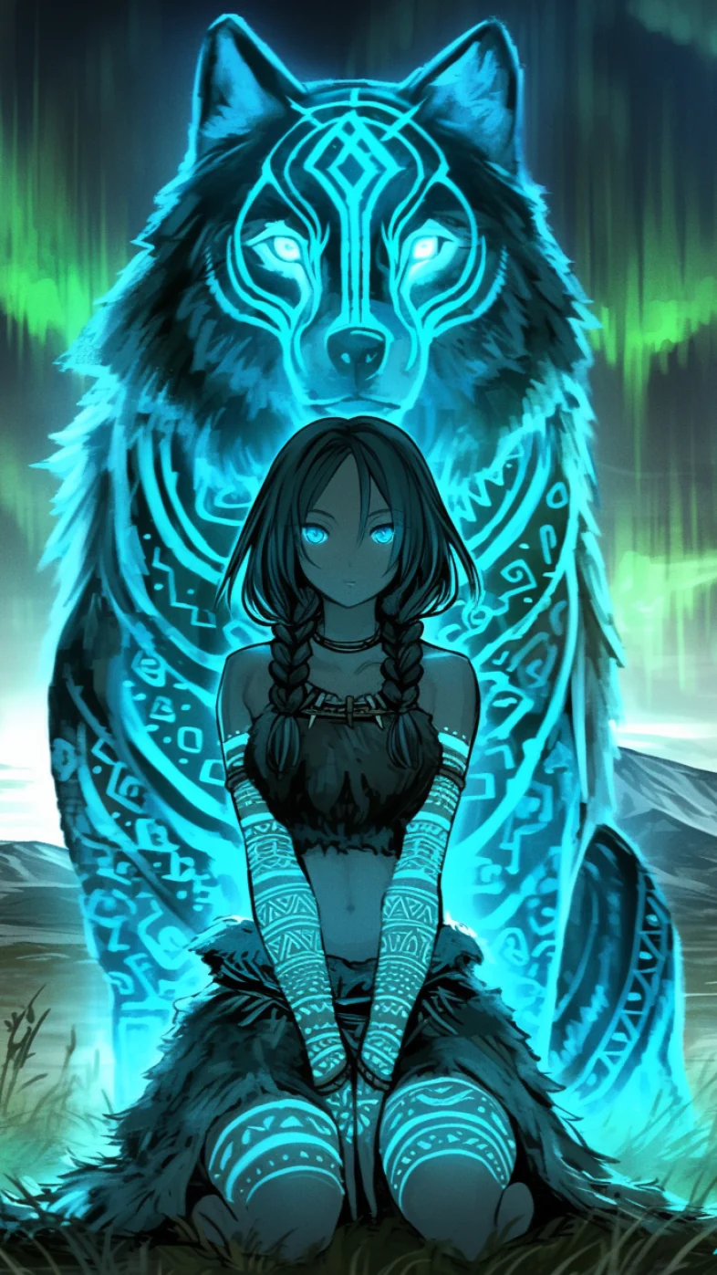 cute girl with wolf wallpaper