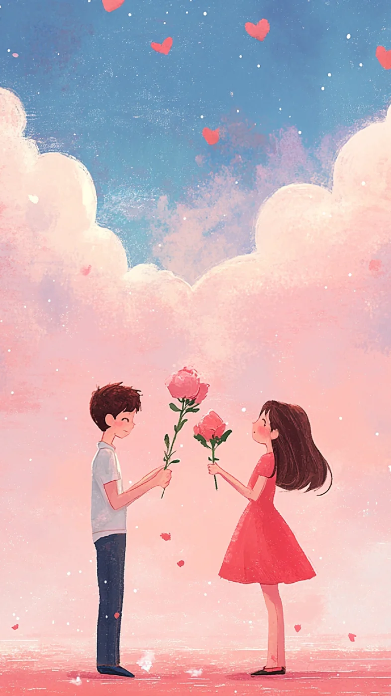 cute love couple art wallpaper