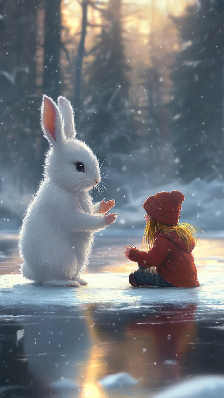 cute white rabbit with cute girl wallpaper