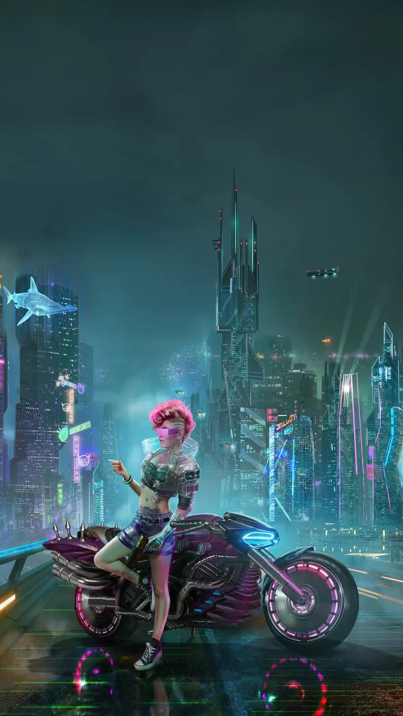 cyberpunk city bike gamer wallpaper