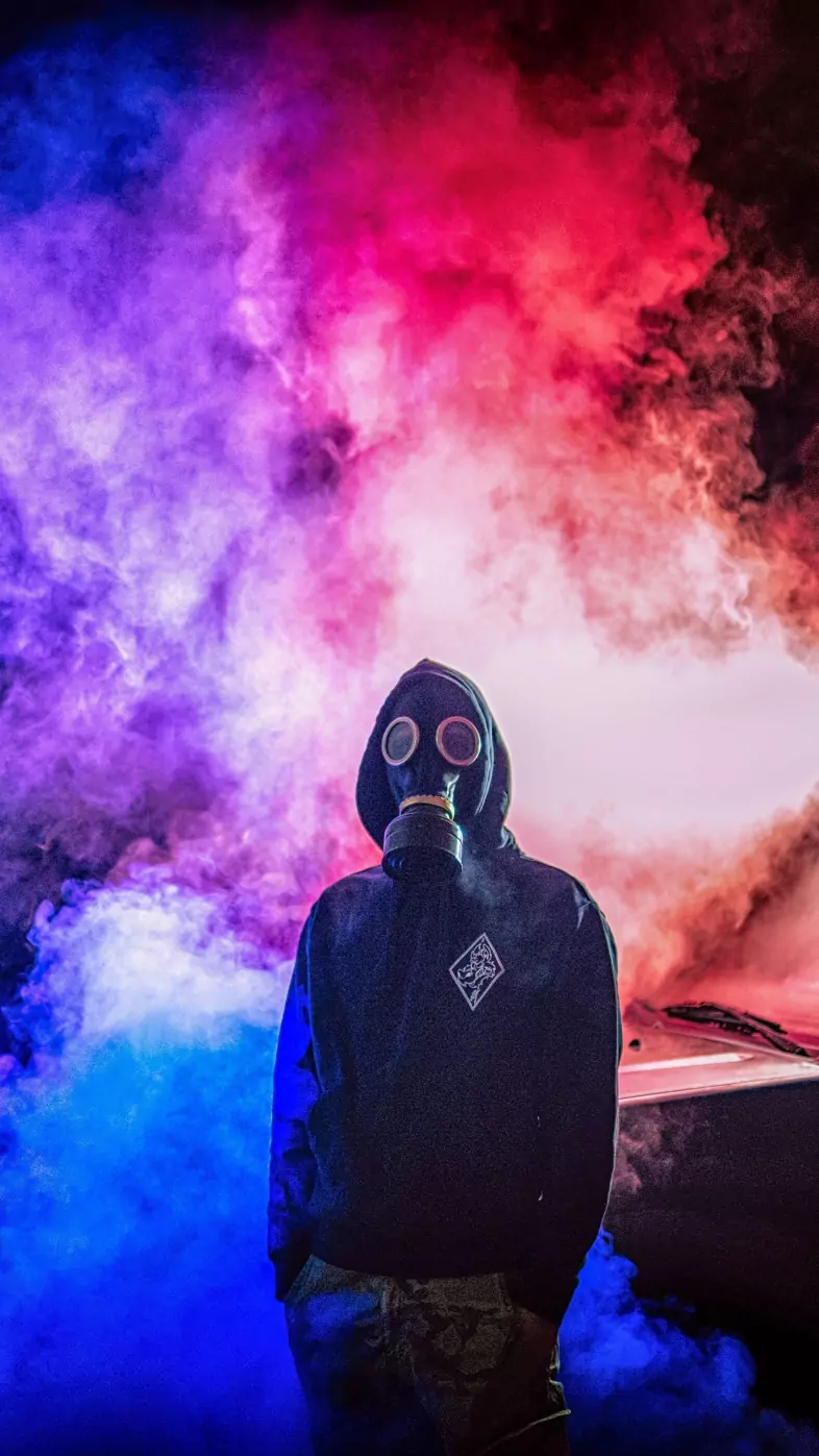 cyberpunk man colorful smoke bomb wallpaper