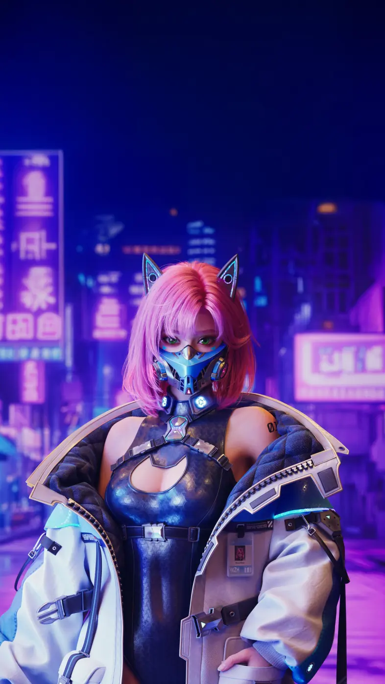 cyberpunk masked girl wallpaper