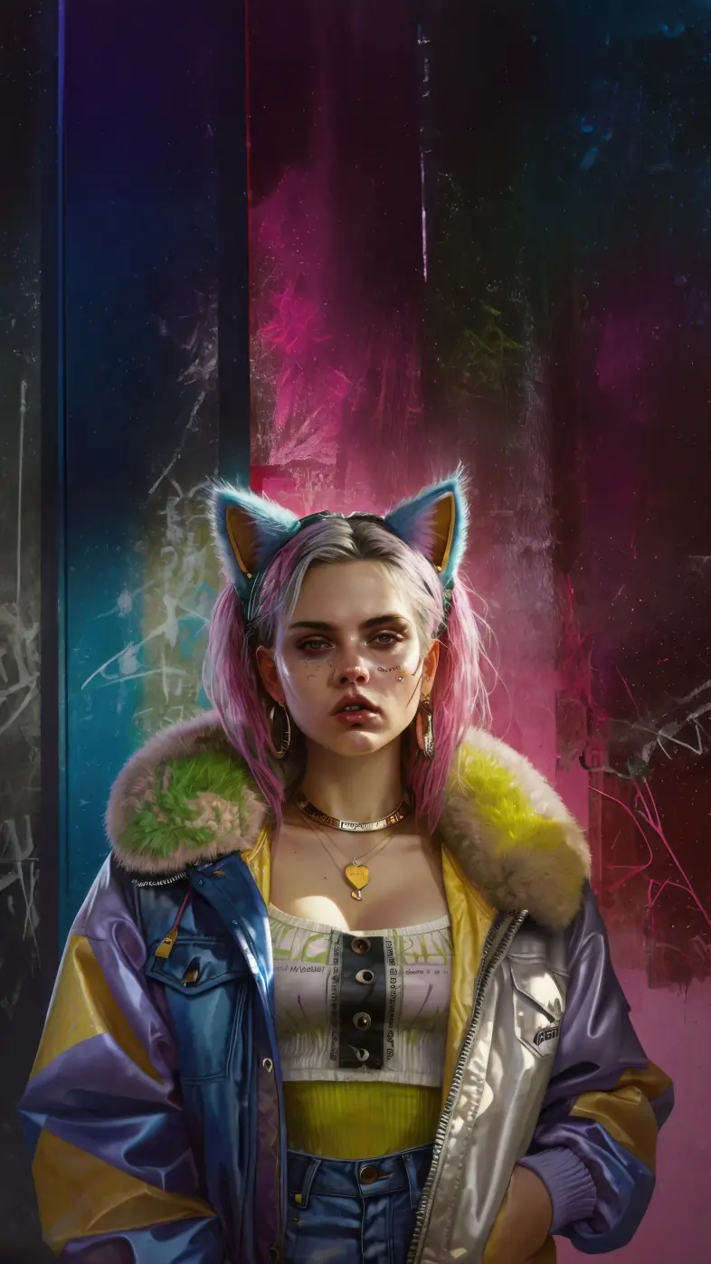 cyberpunk neon cat girl wallpaper