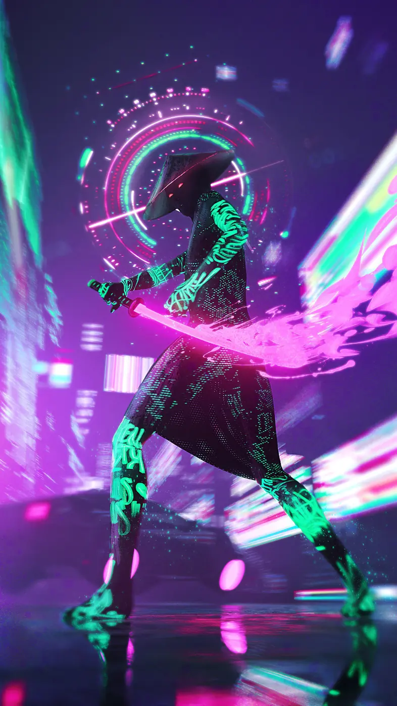 cyberpunk neon with sword wallpaper
