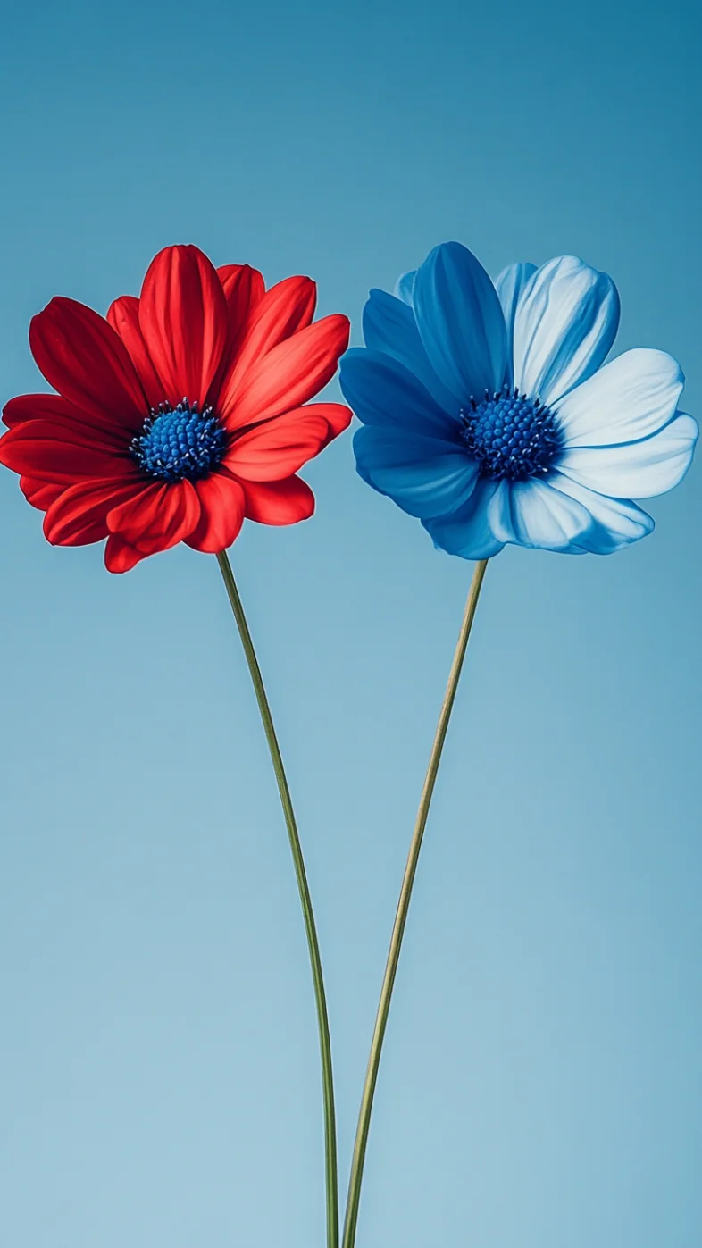 daisy flowers red and blue wallpaper