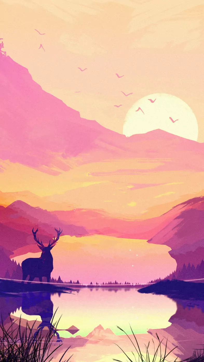 deer forest minimal wallpaper