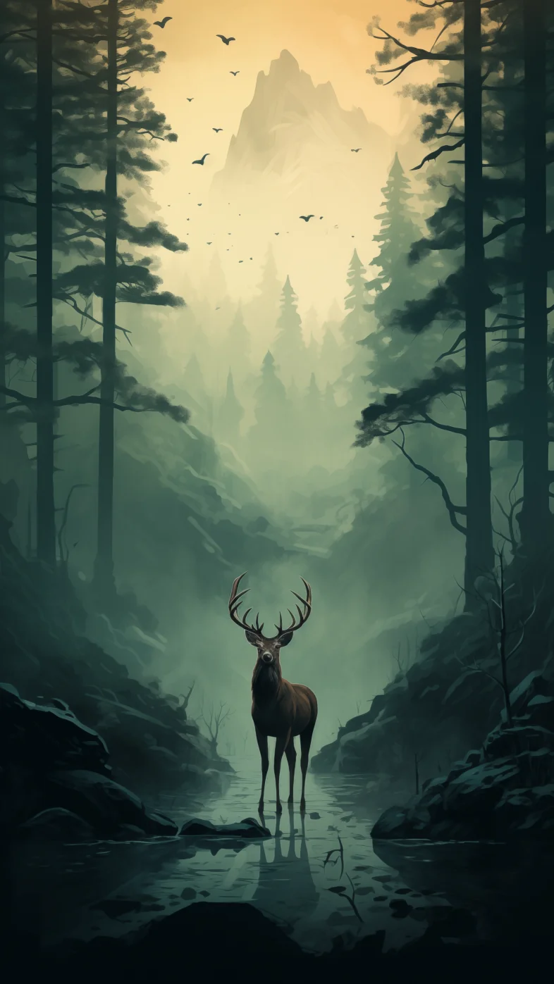 deer is standing with tree  wallpaper