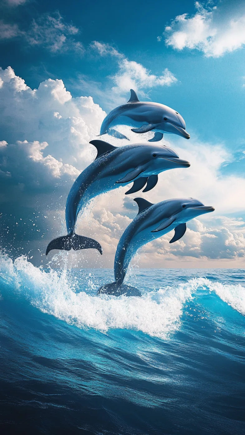 dolphins jumping ocean wallpaper