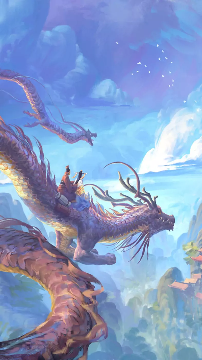 dragon cloud fantasy mountain wallpaper
