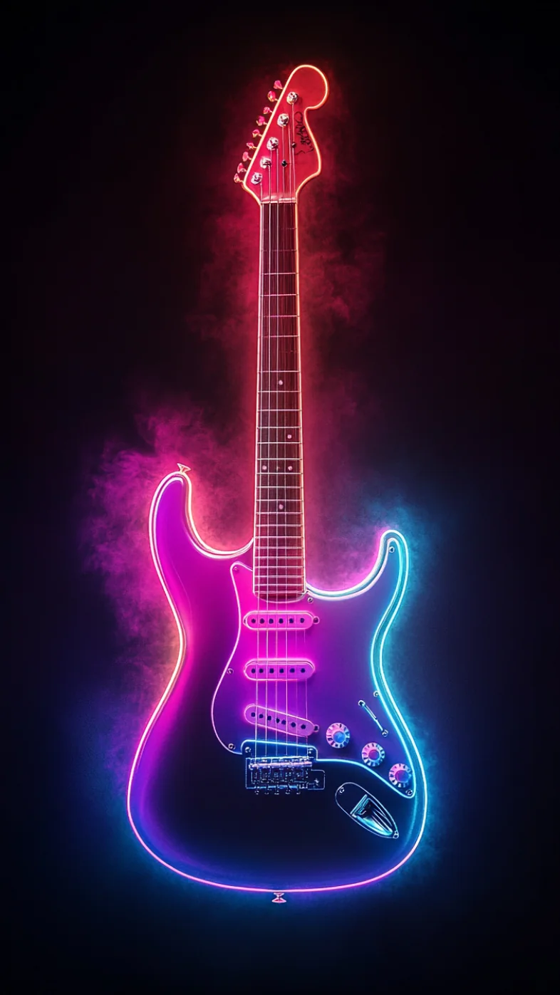 electric guitar neon glowing wallpaper