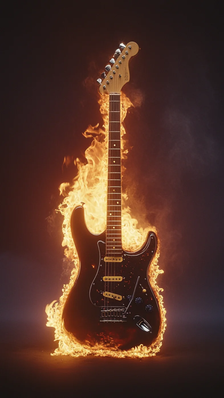 electric guitar on fire wallpaper