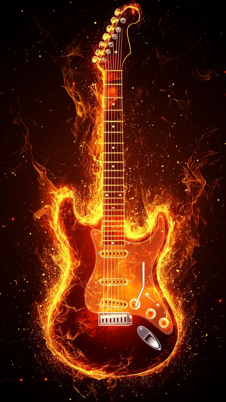 electric guitar on fire wallpaper