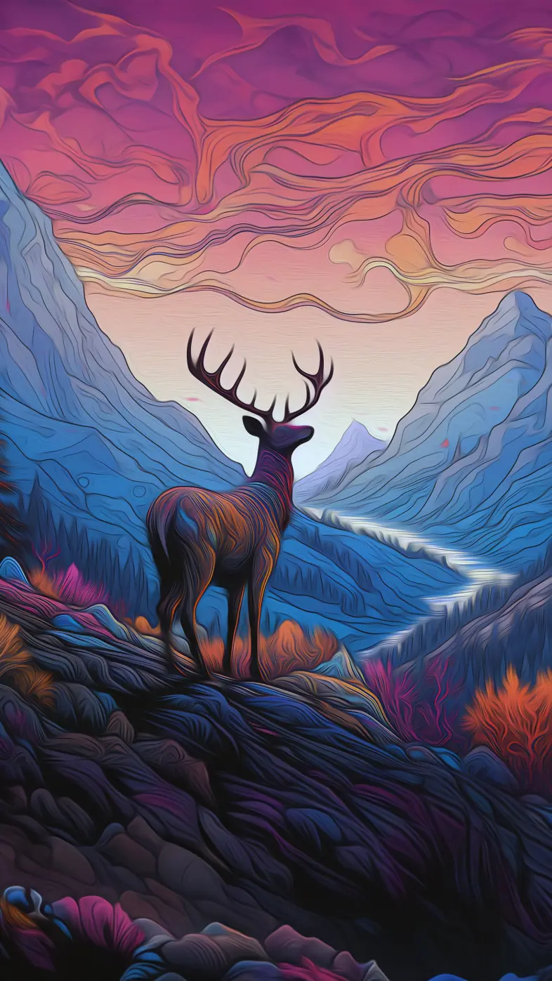 elk deer moose reindeer painting wallpaper