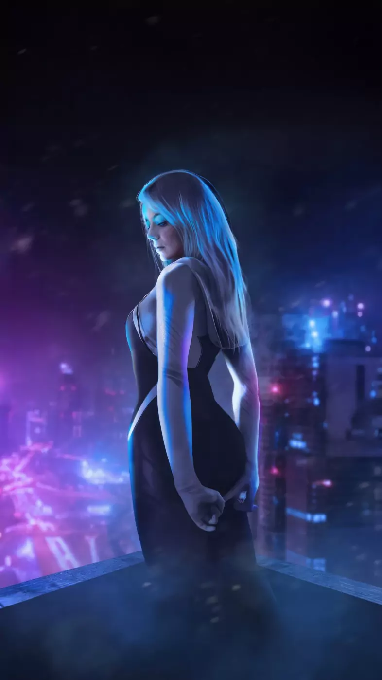 emma as gwen stacy neon wallpaper