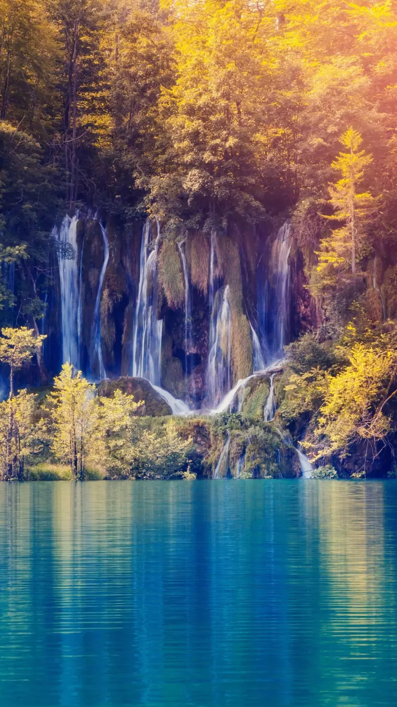 fall foliage lake nature waterfall lu wallpaper