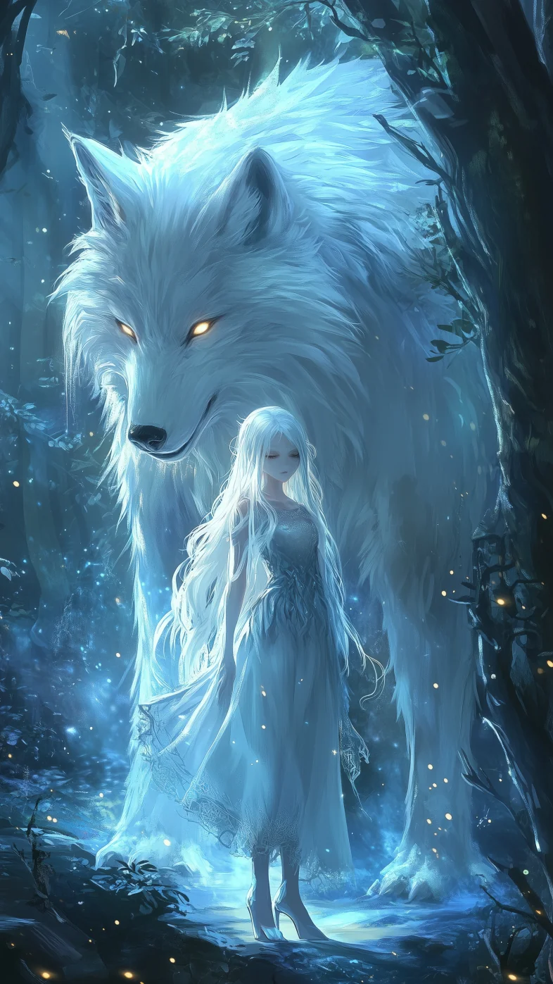fantasy girl with wolf wallpaper