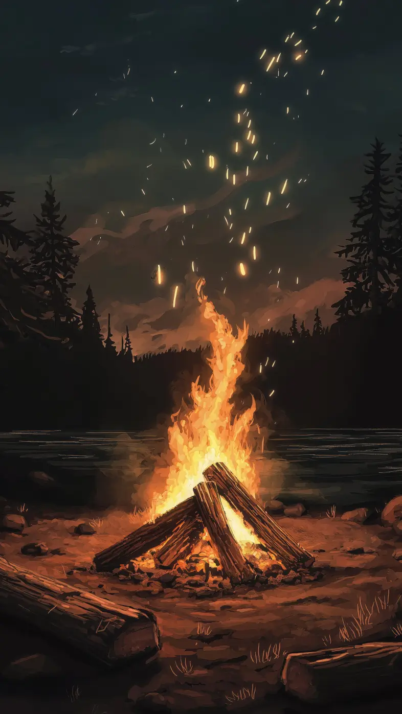 fire flame sparks forest art wallpaper