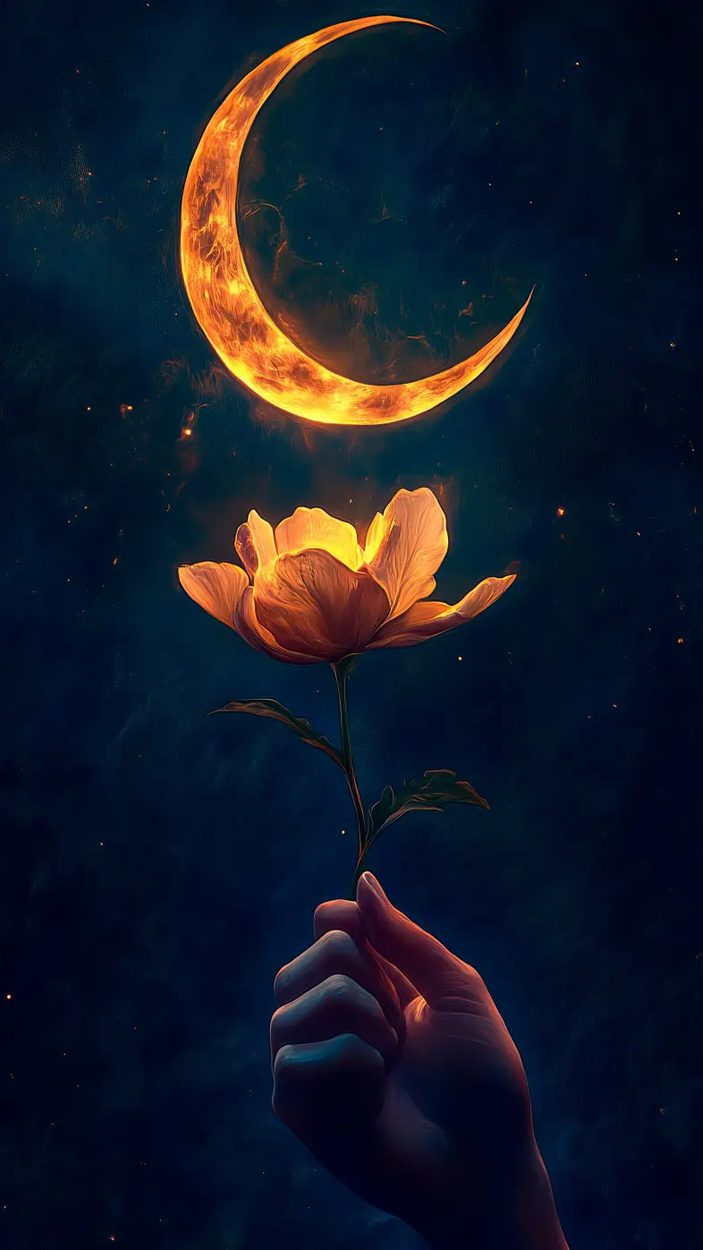 flower hand moon night wallpaper