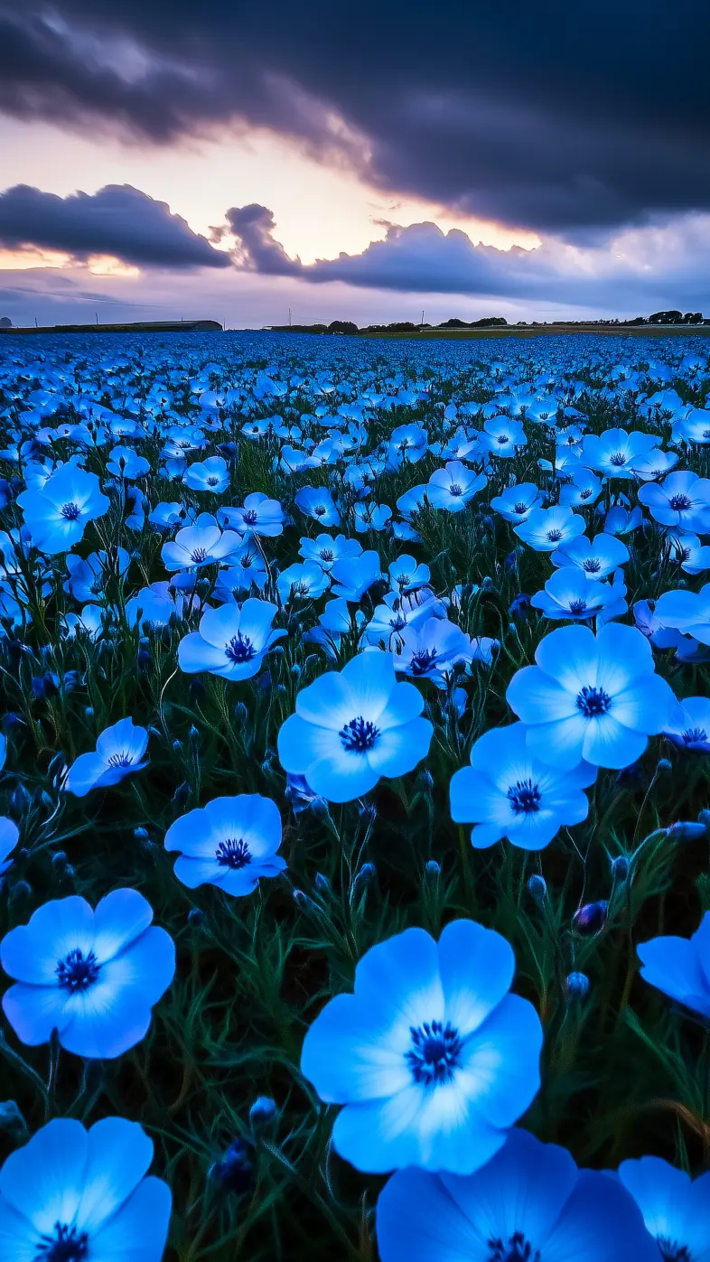 flowers blue field  wallpaper