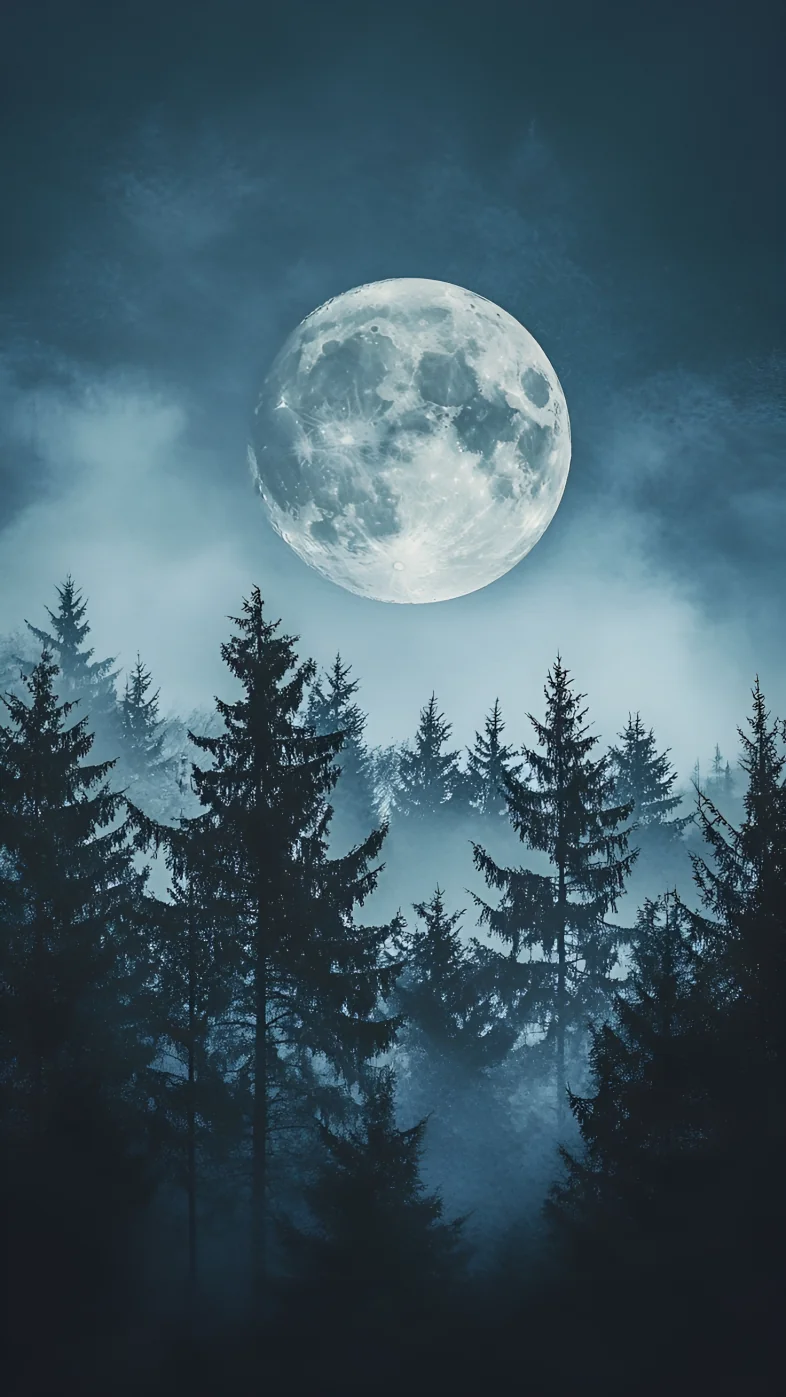 forest trees moon fog  wallpaper