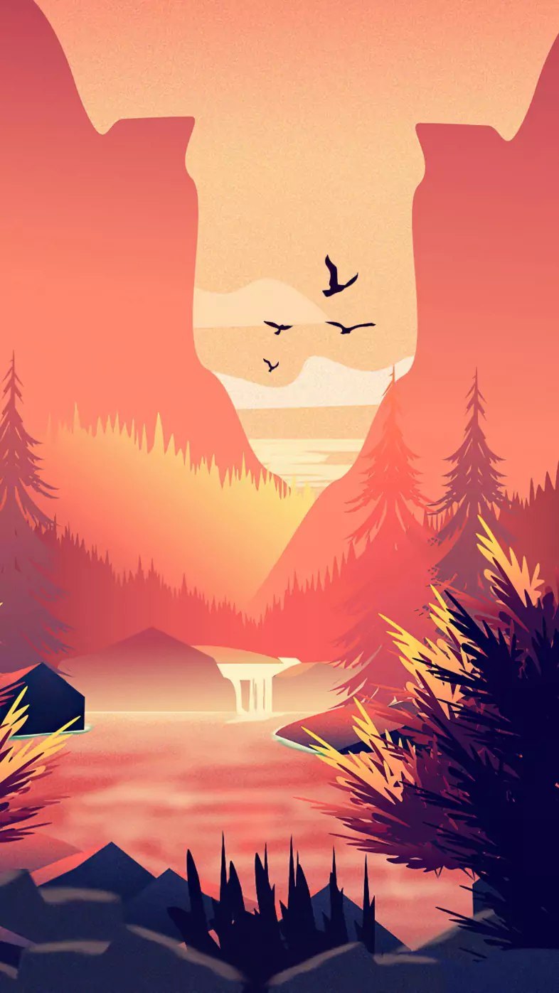 forest waterfall minimal wallpaper