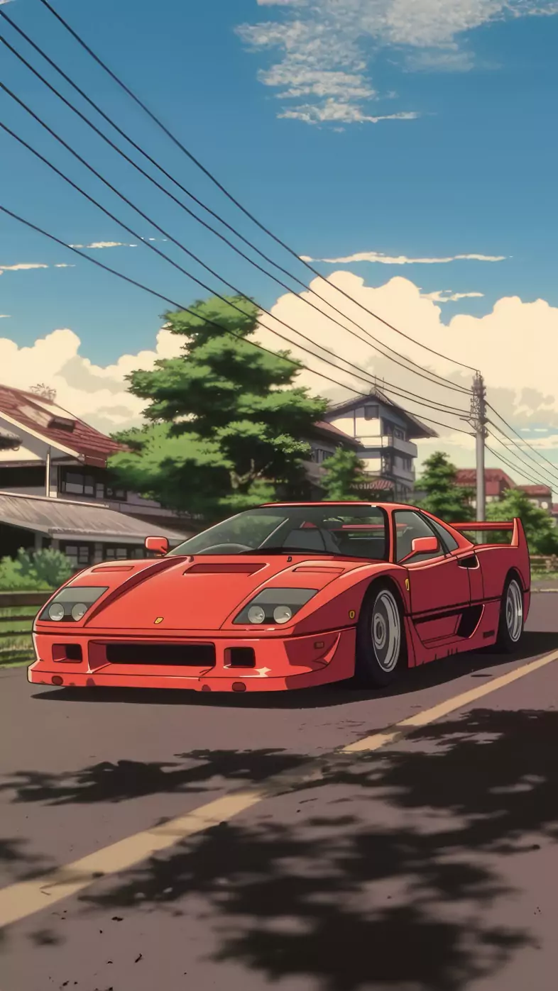ghibli style ferrari car wallpaper
