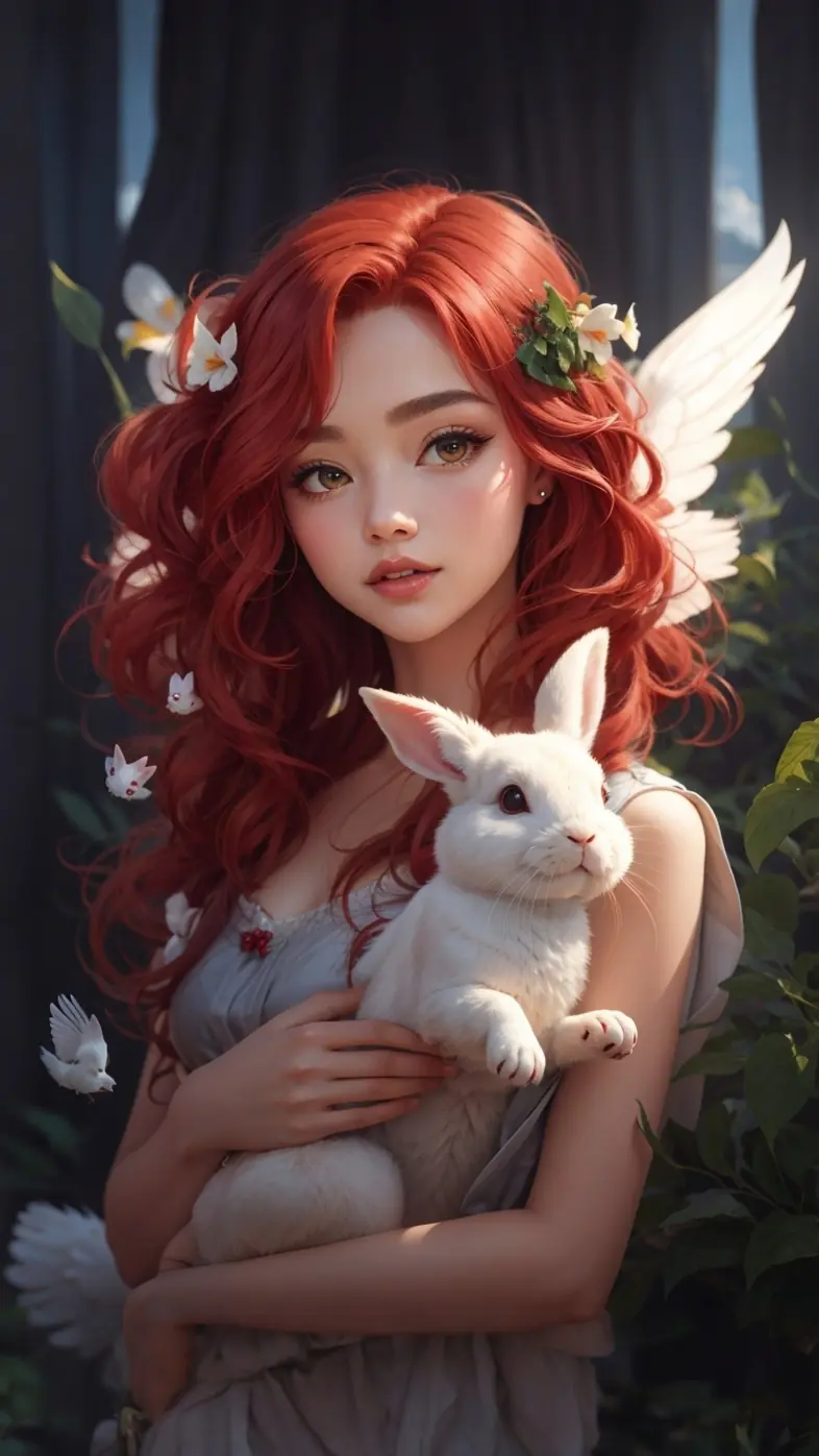 girl angel rabbit  wallpaper