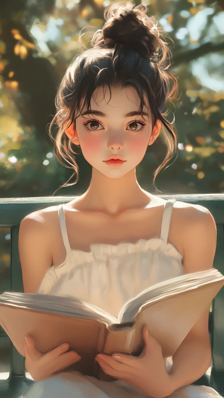 girl book sweetheart bun art wallpaper
