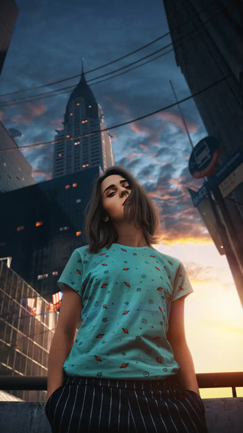girl city buildings wallpaper