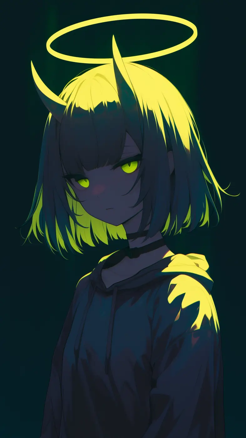 girl devil horns halo art anime wallpaper
