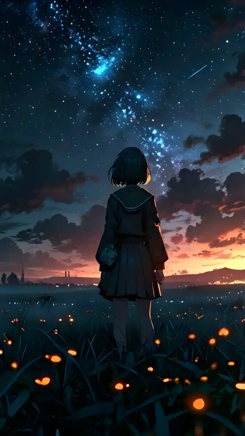 girl field flowers glow sunset wallpaper