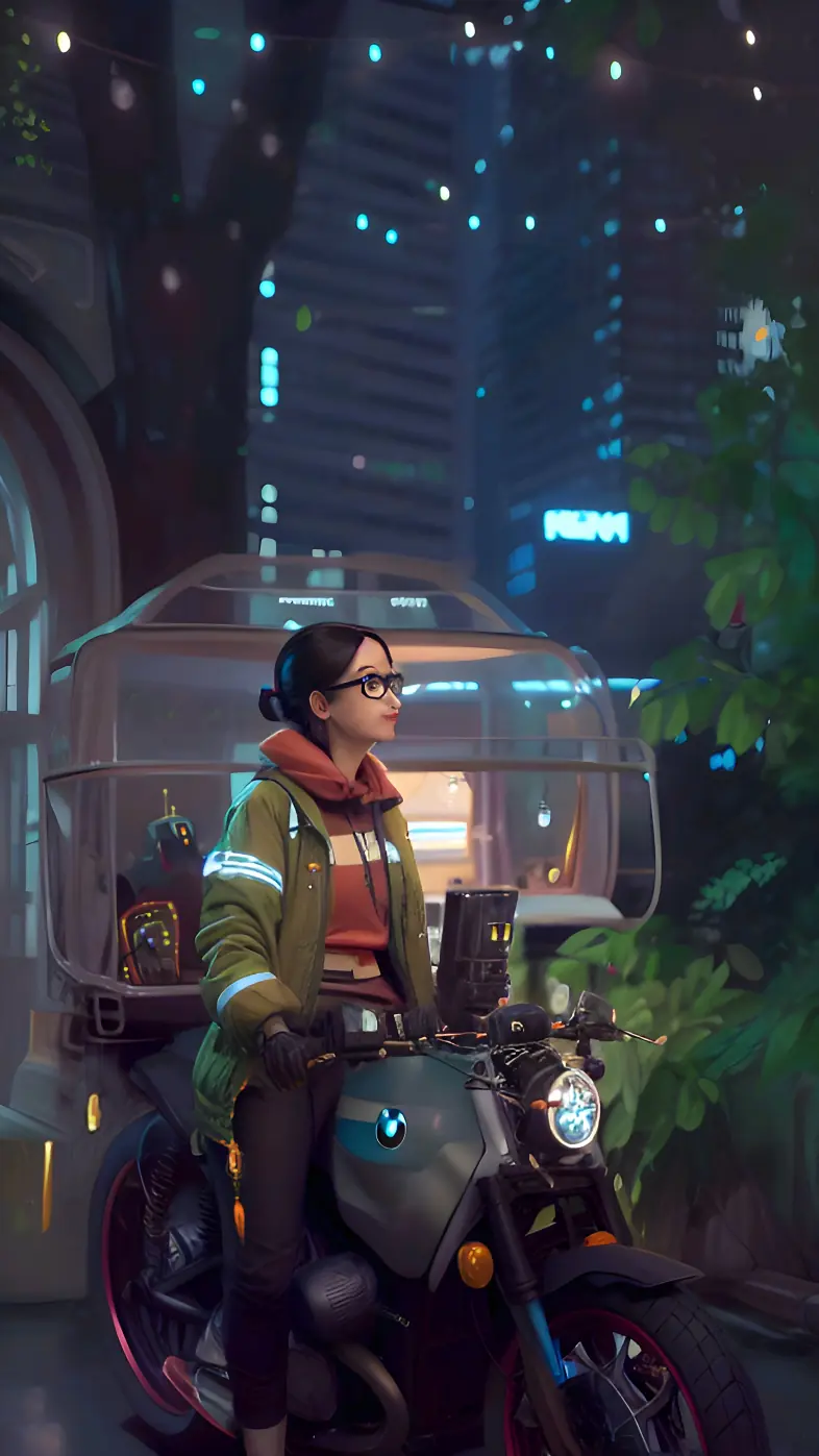 girl glasses motorcycle bike art wallpaper